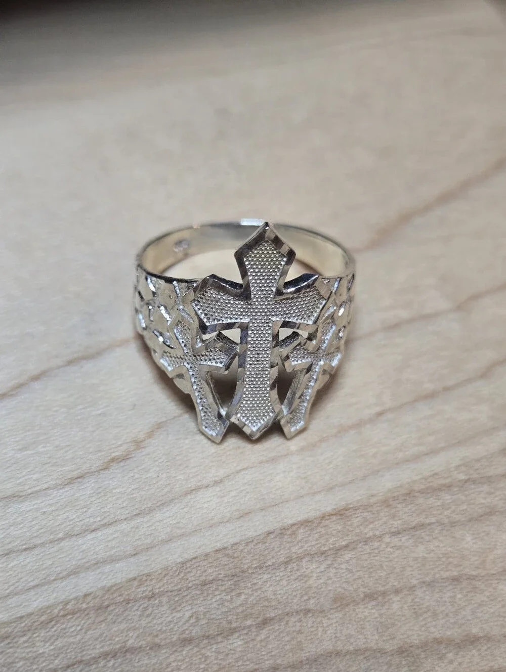 Unisex NWT 925 Sterling Silver Triple Cross Statement Ring, Size 10